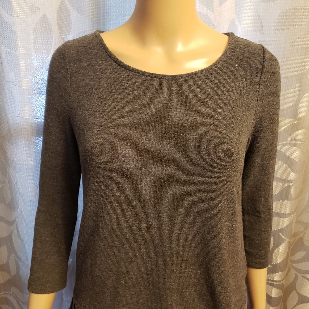 Gray Sweater with Pleated Ruffle Bottom - Picture 3 of 12